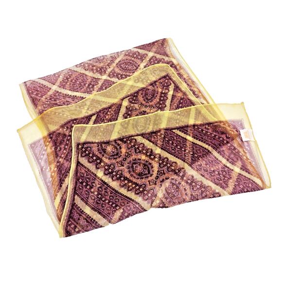 VTG Glentex Japanese Polyester Paisley Scarf Wrap Burgundy Cream 43x13 - Picture 1 of 9